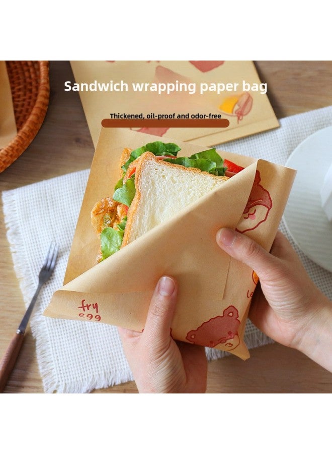 Sandwich Kraft Paper Bag Waterproof Oil Absorbing Food Hamburger Hand Cake Disposable Packaging Bag Toast Triangle Bag-Color:50 Sheets-Specifications:Lemon Bear  - Image 2