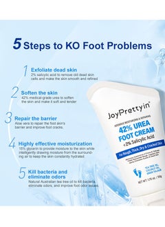 JoyPretty 42% Urea Foot Cream, with 2% Salicylic Acid, Deep Moisturizing Intensive Repair Treatment Foot Cream for Dry Cracked Heels Feet Knees Elbows Hands 50g  - Image 5
