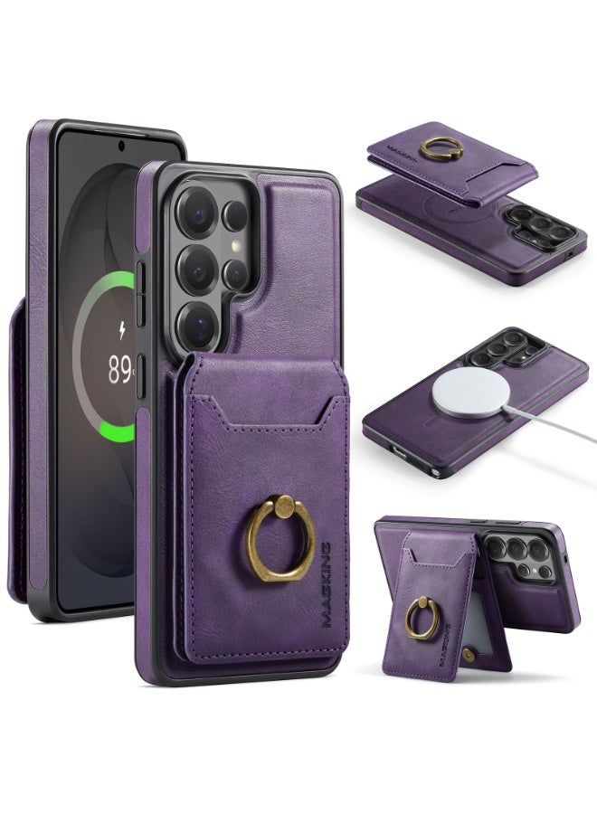 Ximand for Samsung Galaxy S26 Ultra 2 in 1 Detachable Card Bag Wallet Case Durable Leather Wallets Magnetic Card Holder 4 Card Slots Ring Stand RFID Blocking Purple - Image 1