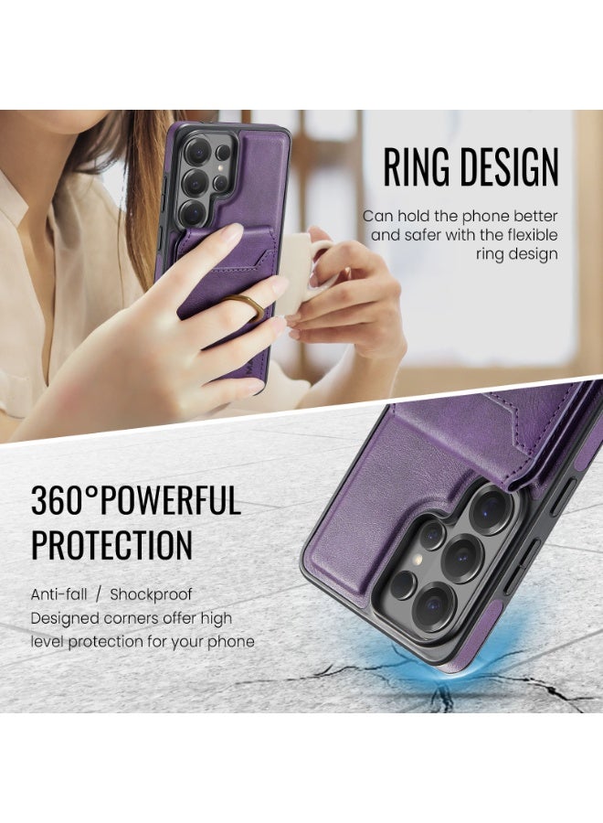 Ximand for Samsung Galaxy S26 Ultra 2 in 1 Detachable Card Bag Wallet Case Durable Leather Wallets Magnetic Card Holder 4 Card Slots Ring Stand RFID Blocking Purple - Image 4