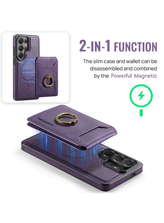 Ximand for Samsung Galaxy S26 Ultra 2 in 1 Detachable Card Bag Wallet Case Durable Leather Wallets Magnetic Card Holder 4 Card Slots Ring Stand RFID Blocking Purple - Image 5