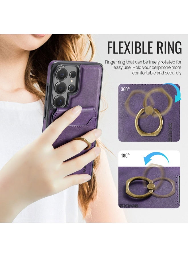 Ximand for Samsung Galaxy S26 Ultra 2 in 1 Detachable Card Bag Wallet Case Durable Leather Wallets Magnetic Card Holder 4 Card Slots Ring Stand RFID Blocking Purple - Image 2