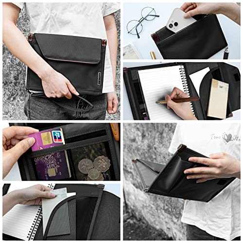 Mayplous A5 Conference Folder Business Organiser Bag Notepad Carrying Case Document Case A5 Portfolio Organiser Portfolio Binder with Zip (Jet Black) - Image 5
