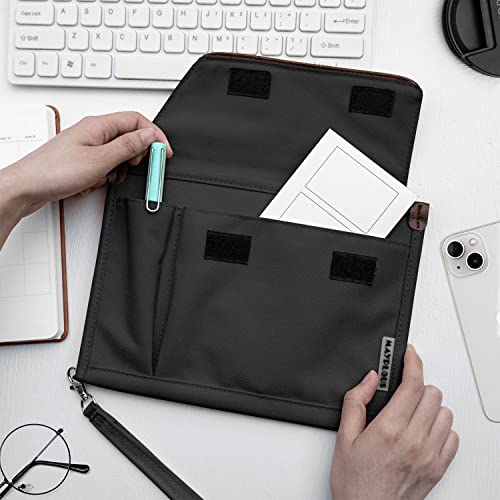 Mayplous A5 Conference Folder Business Organiser Bag Notepad Carrying Case Document Case A5 Portfolio Organiser Portfolio Binder with Zip (Jet Black) - Image 4