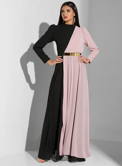 Namshi X Trendyol Colorblock Dress With Metallic Belt