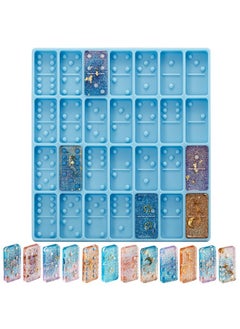 Patelai Domino Mold for Epoxy Domino Mold for Resin Candy Molds Clay Mold Dominoes Molds 28 Cavities Silicone Mold for Pendant Epoxy Molds Cake Jewelry Making Tool (Blue,125 Gram)  - Image 1