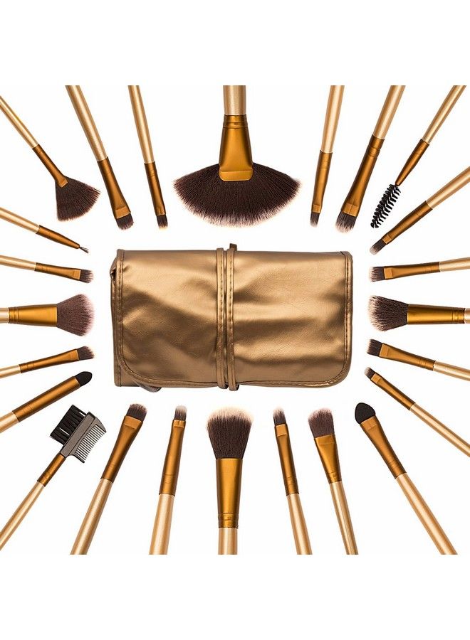 FOK Set Of 24 Professional Makeup Brushes With Golden Leather Pouch - Image 2