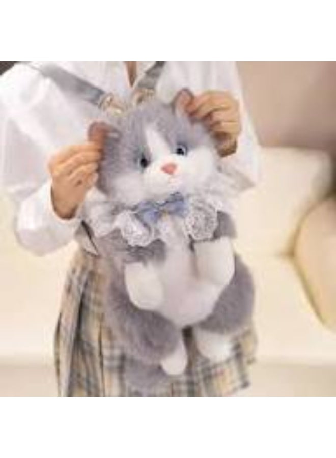Dreamzon Cute Cat Plush Backpack with Meow Sound | Soft Kawaii Stuffed Animal Shoulder & Crossbody Bag - Image 2