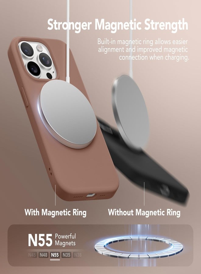 GONEZ for iPhone 14 Pro Case, Compatible with Magsafe, with Screen Protector + Camera Lens Protector, Soft Anti-Scratch Microfiber Lining, Shockproof Liquid Silicone Phone Cover, Brown - Image 3