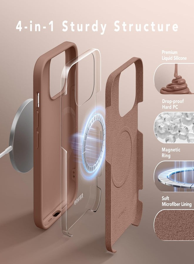 GONEZ for iPhone 14 Pro Case, Compatible with Magsafe, with Screen Protector + Camera Lens Protector, Soft Anti-Scratch Microfiber Lining, Shockproof Liquid Silicone Phone Cover, Brown - Image 5