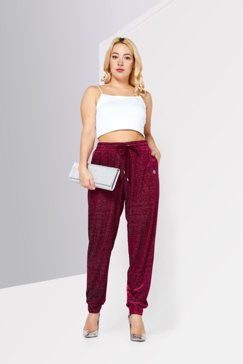 Michael Kors Women High Waist Metallic Jogger Pants, Purple  - Image 3
