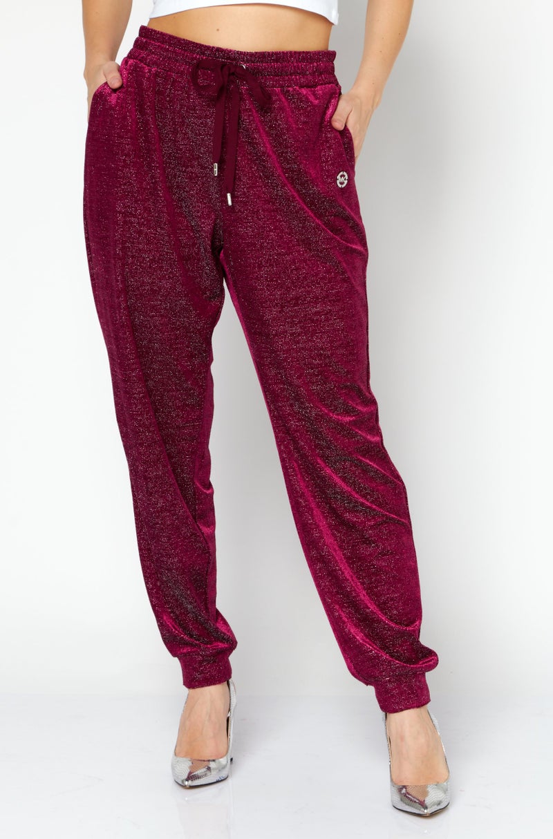 Michael Kors Women High Waist Metallic Jogger Pants, Purple  - Image 1