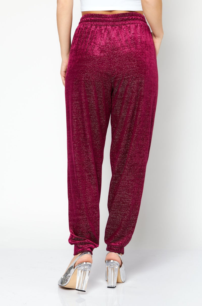 Michael Kors Women High Waist Metallic Jogger Pants, Purple  - Image 2