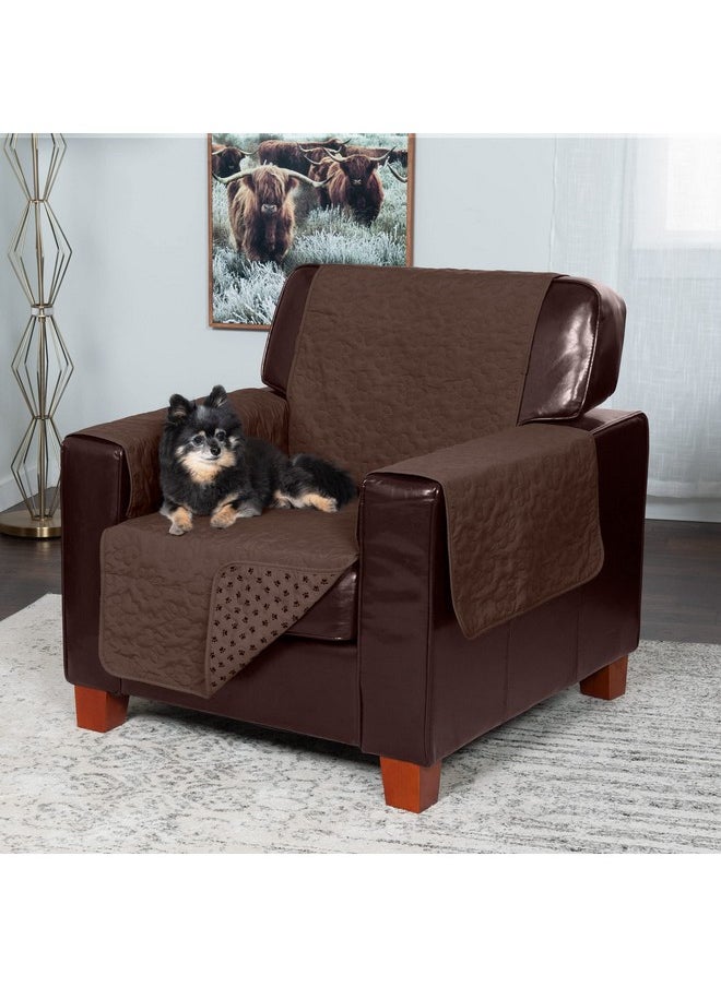 Furhaven - Waterproof & Non-Slip Chair Cover Protector For Dogs, Cats, & Children - Quilted Paw Print Living Room Furniture Cover - Espresso, Chair - Image 1