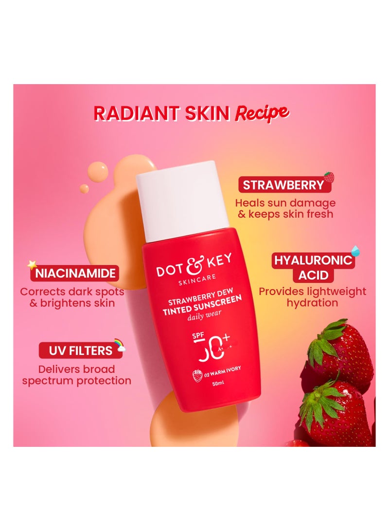 دوت آند كي واقي من الشمس ملون برائحة الفراولة SPF 50+ Pa++++ - 02 عاجي دافئ | الحماية ضد UA/UB | واسع الطيف، مقاوم للماء والعرق | لجميع أنواع البشرة | 50 مل - Image 4