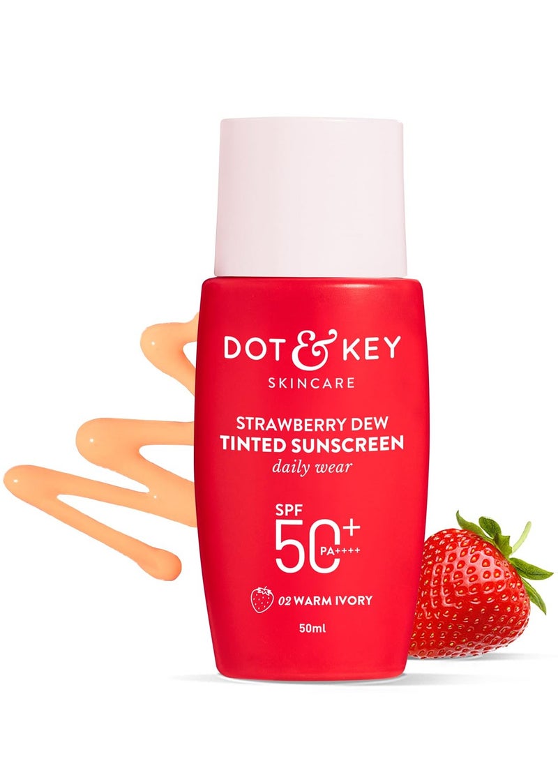 دوت آند كي واقي من الشمس ملون برائحة الفراولة SPF 50+ Pa++++ - 02 عاجي دافئ | الحماية ضد UA/UB | واسع الطيف، مقاوم للماء والعرق | لجميع أنواع البشرة | 50 مل - Image 1