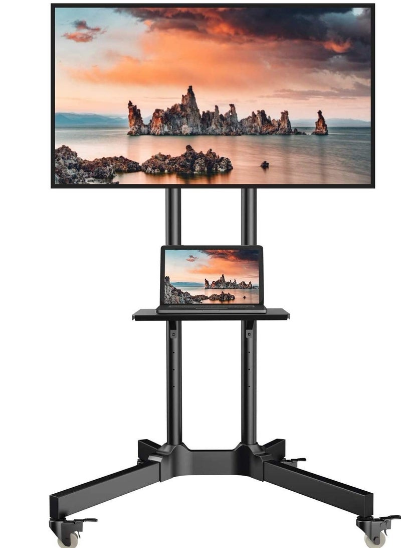 ELTRAZONE Mobile TV Cart with Wheels for 32-65 Inch LCD LED Plasma Flat Screen TVs- Height Adjustable Rolling TV Stand Hold up to 132 lbs- Floor Stand with Tray Max VESA 600x400mm - Image 1