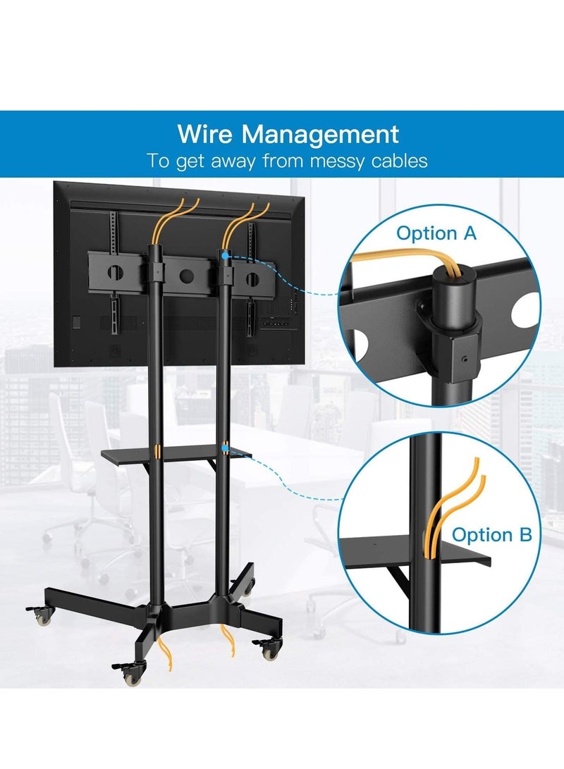 ELTRAZONE Mobile TV Cart with Wheels for 32-65 Inch LCD LED Plasma Flat Screen TVs- Height Adjustable Rolling TV Stand Hold up to 132 lbs- Floor Stand with Tray Max VESA 600x400mm - Image 4