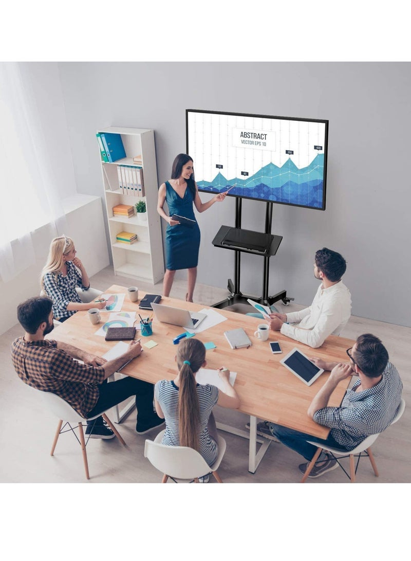 ELTRAZONE Mobile TV Cart with Wheels for 32-65 Inch LCD LED Plasma Flat Screen TVs- Height Adjustable Rolling TV Stand Hold up to 132 lbs- Floor Stand with Tray Max VESA 600x400mm - Image 2