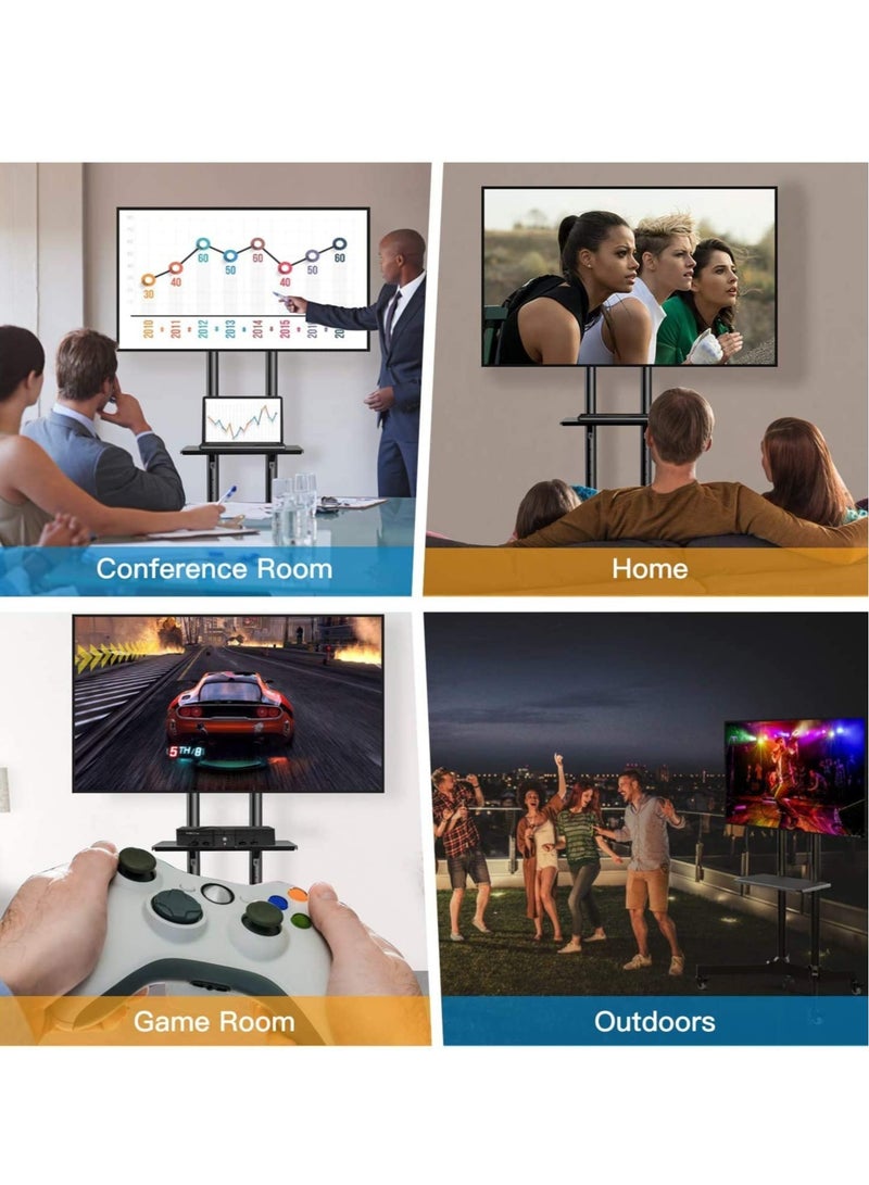 ELTRAZONE Mobile TV Cart with Wheels for 32-65 Inch LCD LED Plasma Flat Screen TVs- Height Adjustable Rolling TV Stand Hold up to 132 lbs- Floor Stand with Tray Max VESA 600x400mm - Image 5