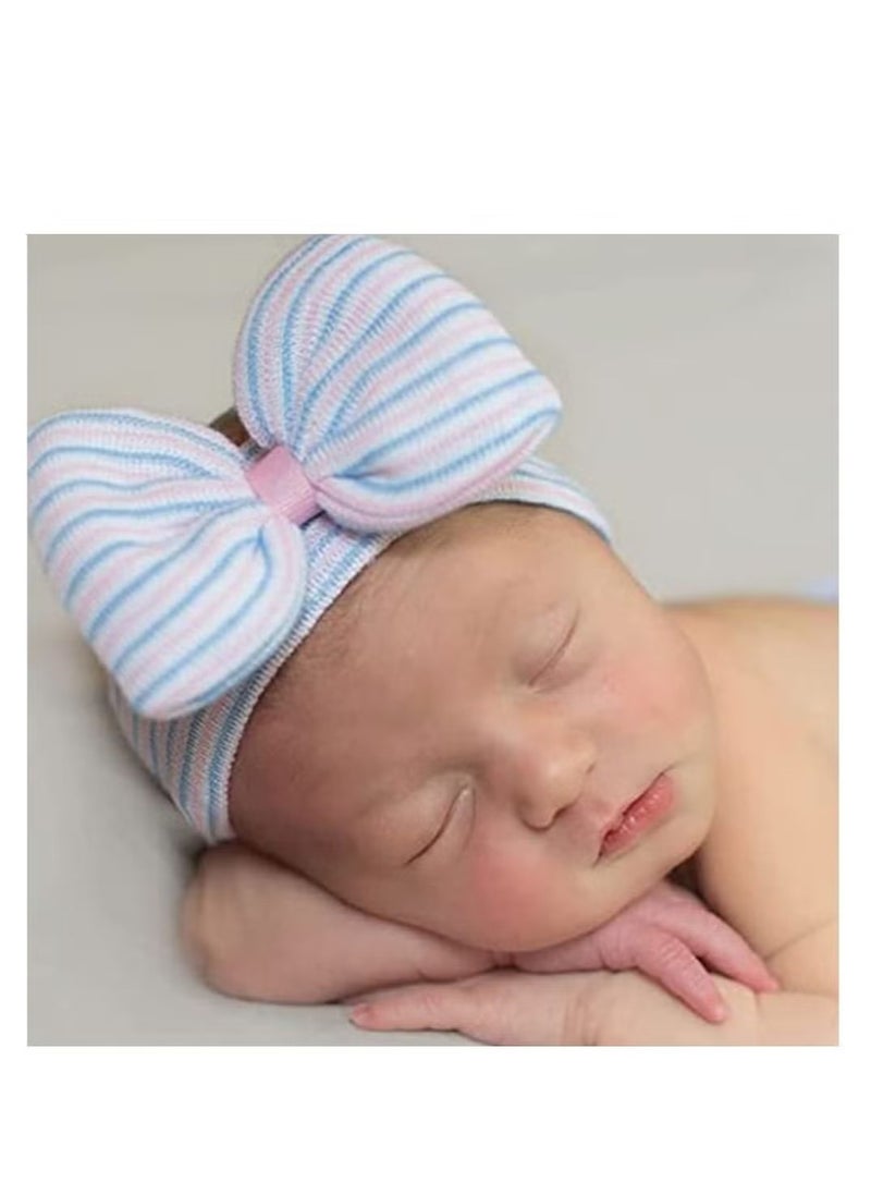 GMORO Newborn Hats,Newborn Baby Hospital Hats,Nursery Beanies with Bow Knot,Purple,Blue,White,Pink 4 Pack, First Hats Knitted Hats for Baby Girls Boys  - Image 5