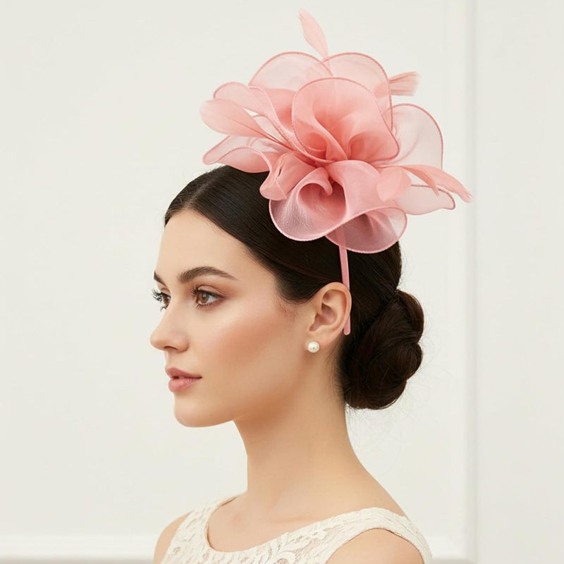 DRESHOW Fascinators Hat Flower Mesh Ribbons Feathers on a Headband and a Clip Tea Party Headwear for Girls and Women - Image 4