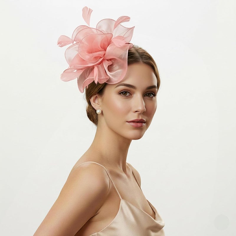 DRESHOW Fascinators Hat Flower Mesh Ribbons Feathers on a Headband and a Clip Tea Party Headwear for Girls and Women - Image 3