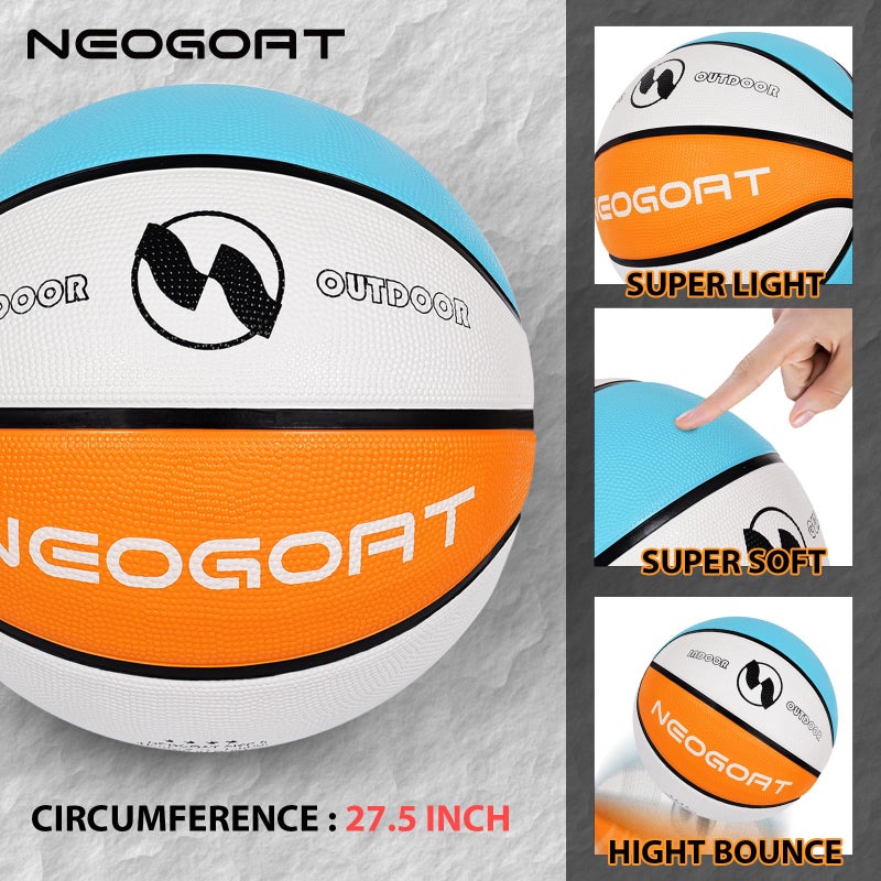 NEOGOAT Size 5 Kids Youth Basketball 27.5",Durable High-Bounce Thickened Rubber Youth 27.5" Basketball Size 5 for in & Outdoor Play, for Boys & Girls Ages 4-10 (Deflated,with Pump) - Image 4