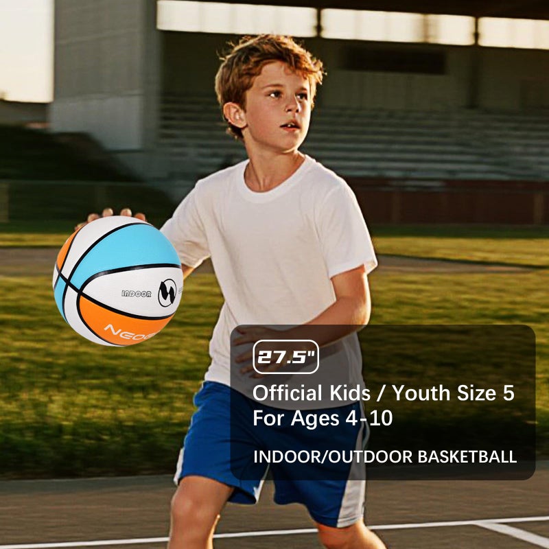 NEOGOAT Size 5 Kids Youth Basketball 27.5",Durable High-Bounce Thickened Rubber Youth 27.5" Basketball Size 5 for in & Outdoor Play, for Boys & Girls Ages 4-10 (Deflated,with Pump) - Image 3
