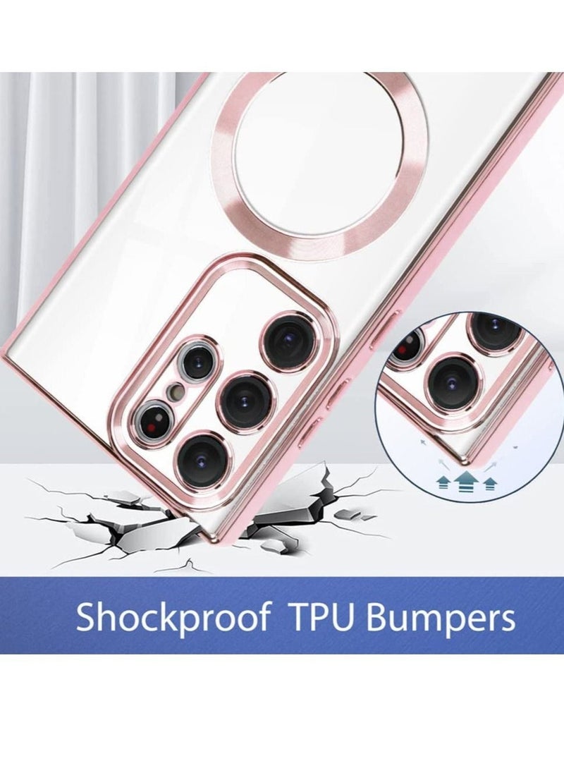 Raxoom Magnetic Clear Case for Galaxy S23 Ultra Case,Compatible with MagSafe, Love Heart Design Electroplated Case Soft TPU Shockproof Full Camera Lens Protective Case - Image 2