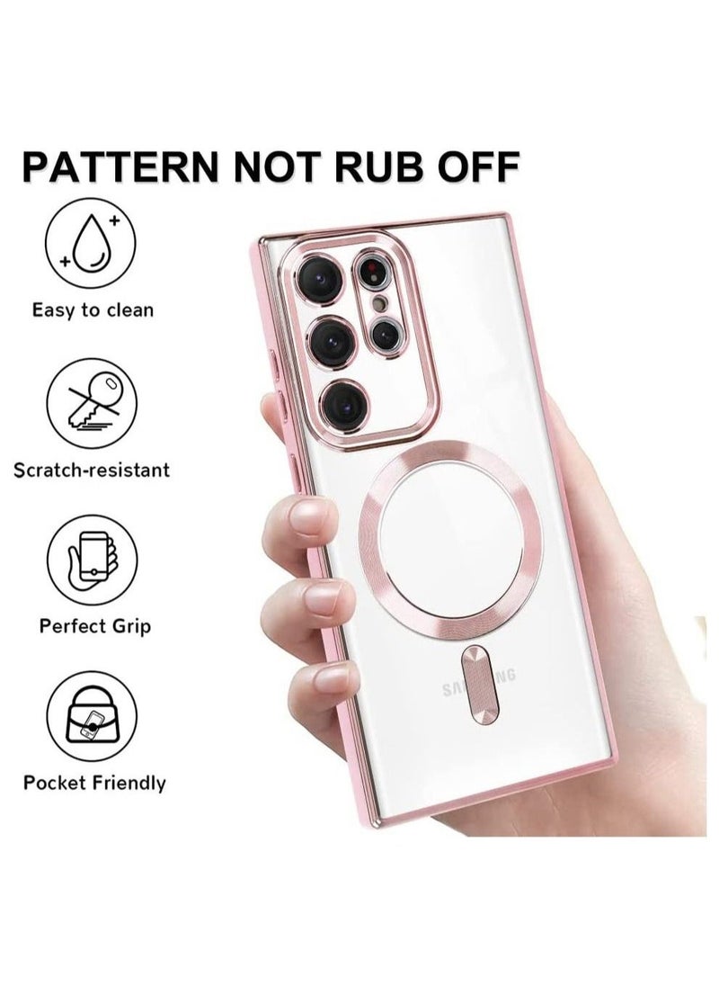 Raxoom Magnetic Clear Case for Galaxy S23 Ultra Case,Compatible with MagSafe, Love Heart Design Electroplated Case Soft TPU Shockproof Full Camera Lens Protective Case - Image 3