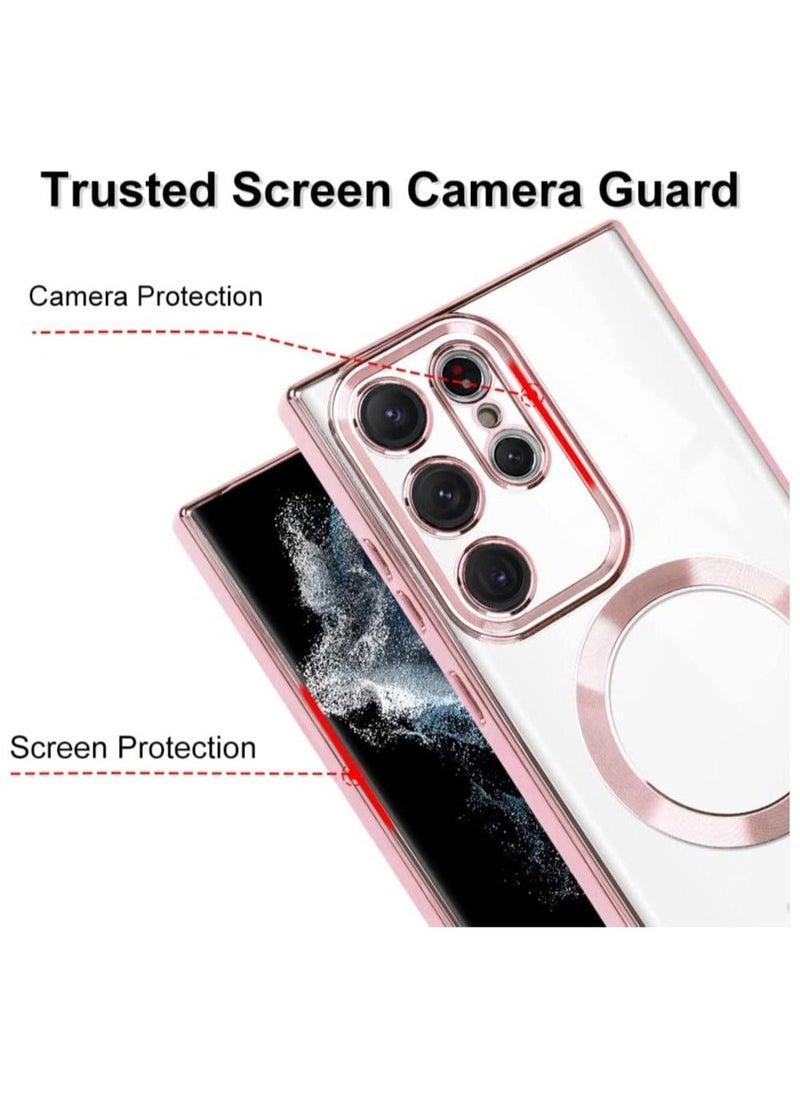 Raxoom Magnetic Clear Case for Galaxy S23 Ultra Case,Compatible with MagSafe, Love Heart Design Electroplated Case Soft TPU Shockproof Full Camera Lens Protective Case - Image 4