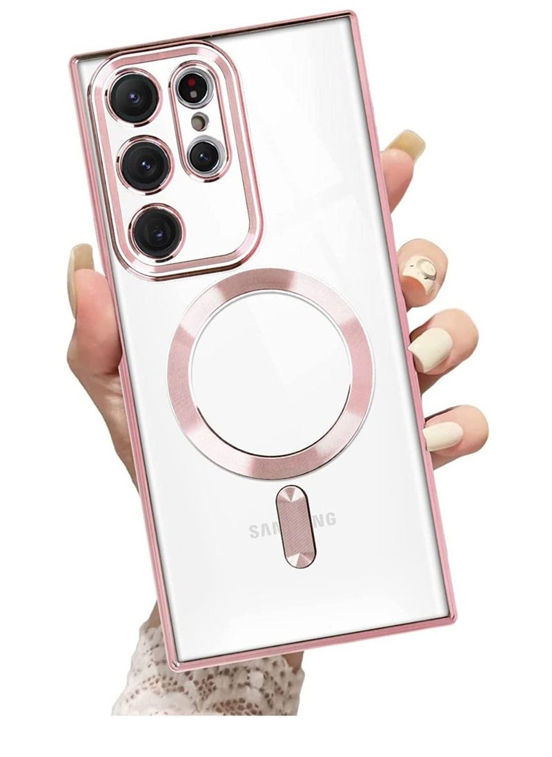 Raxoom Magnetic Clear Case for Galaxy S23 Ultra Case,Compatible with MagSafe, Love Heart Design Electroplated Case Soft TPU Shockproof Full Camera Lens Protective Case - Image 1