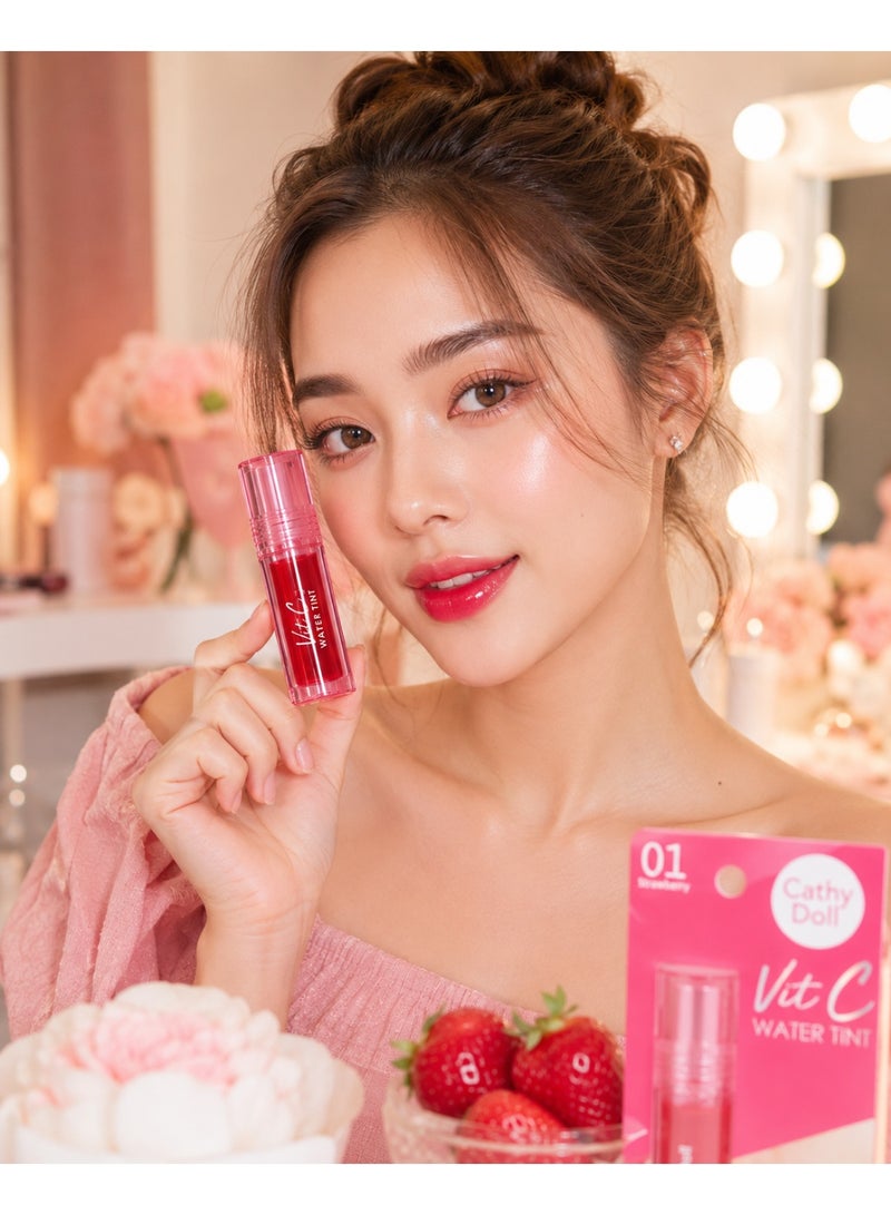 Cathy Doll Vit C Water Tint 01 Strawberry, Long Lasting Hydrating Lip Tint with Vitamin C & Vitamin B5 for Glossy Natural Lips - Image 5