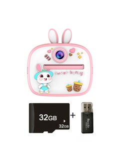 Generic Children's Camera Poroflo Camera Mini One-shot Portable Thermal Paper Digital Video Camera-Color:Pink Bunny+32g+card Reader  - Image 1