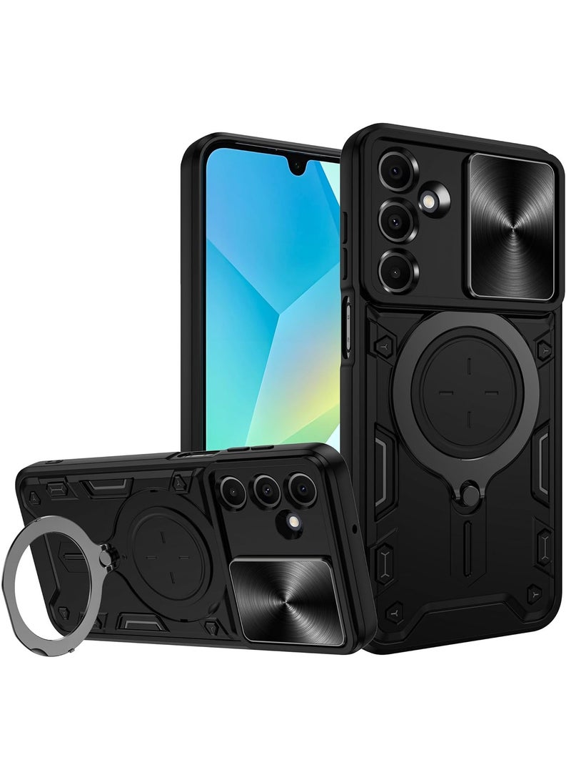 Armor Case for Samsung Galaxy A16 with Slide Camera Cover, Grade Shockproof Case with Rotatable Big Ring Kickstand - Image 1