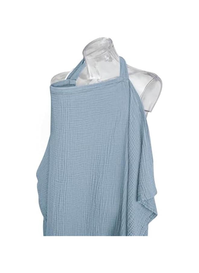 HOOKOR Muslin Nursing Cover for Baby Breastfeeding, Breathable 100% Cotton Breastfeeding Cover with Rigid Hoop for Mother Nursing Apron, Multi-use Carseat Canopy (Blue)  - Image 2