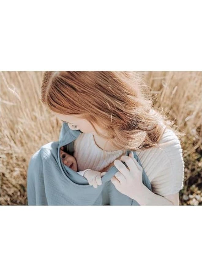 HOOKOR Muslin Nursing Cover for Baby Breastfeeding, Breathable 100% Cotton Breastfeeding Cover with Rigid Hoop for Mother Nursing Apron, Multi-use Carseat Canopy (Blue)  - Image 4