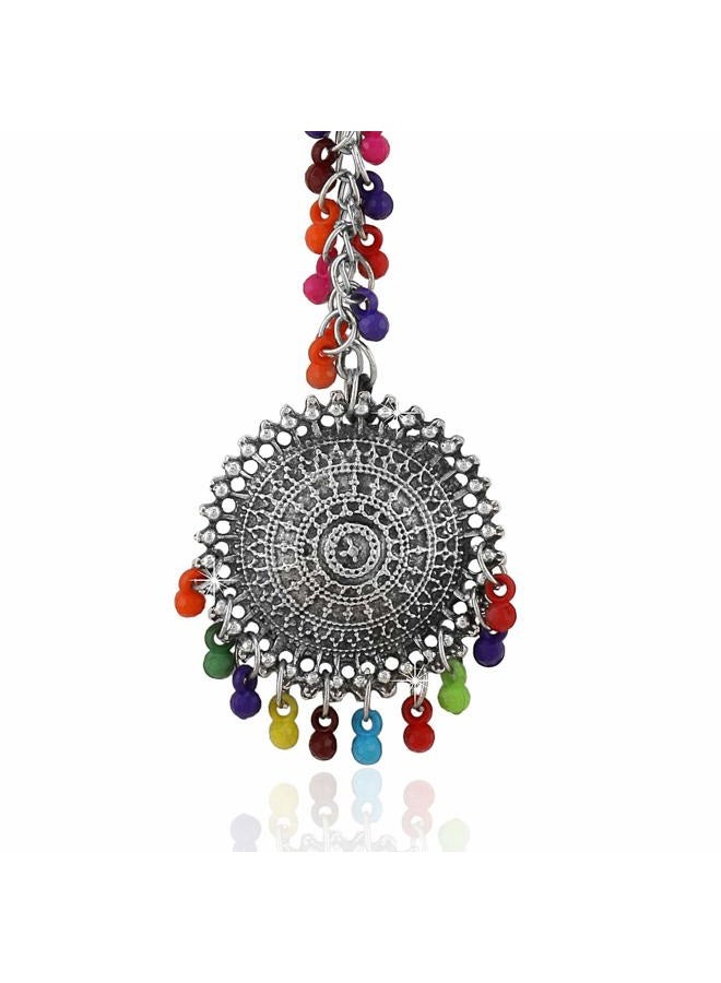 JD'Z COLLECTION قرط مانتيكا فضة هندية مؤكسدة مصنوعة يدويًا مجوهرات تقليدية لارتداء ملابس الزفاف - Image 5