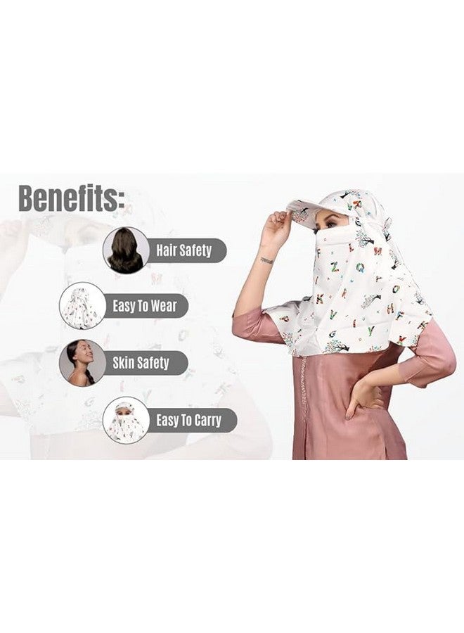 Vrunshi Female Cotton Rayon Women's Scarf Cum Mask Universal Size/Usable For Vehicle Driver For Sunlight Uv Protection/White Printed Design (Cap_Abcd, Free) - Image 5