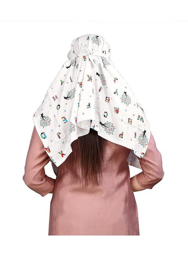 Vrunshi Female Cotton Rayon Women's Scarf Cum Mask Universal Size/Usable For Vehicle Driver For Sunlight Uv Protection/White Printed Design (Cap_Abcd, Free) - Image 4