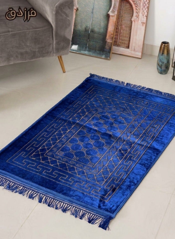 Farazdaq prayer rug, cotton material, comfortable lining, Blue, Black color - Image 2