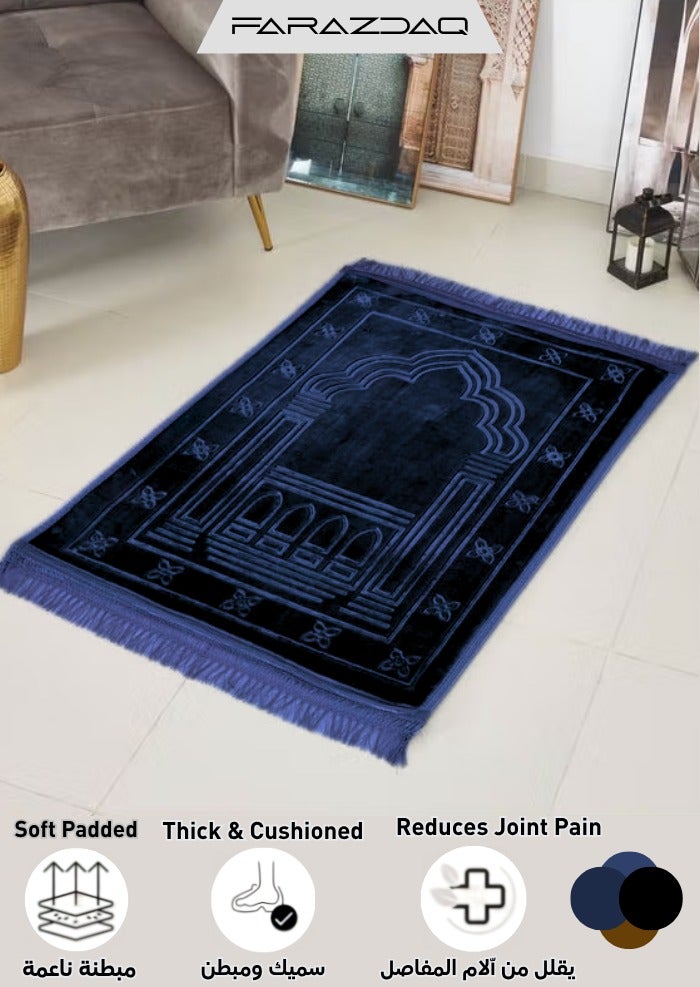 Farazdaq Janamaz prayer rug, cotton material, comfortable lining, Blue, Black, Dark Green color - Image 1