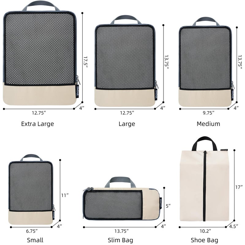 BAGAIL 4 Set/6 Set Compression Packing Cubes Travel Accessories Expandable Packing Organizers(Beige HalfMesh 6 Set) - Image 2