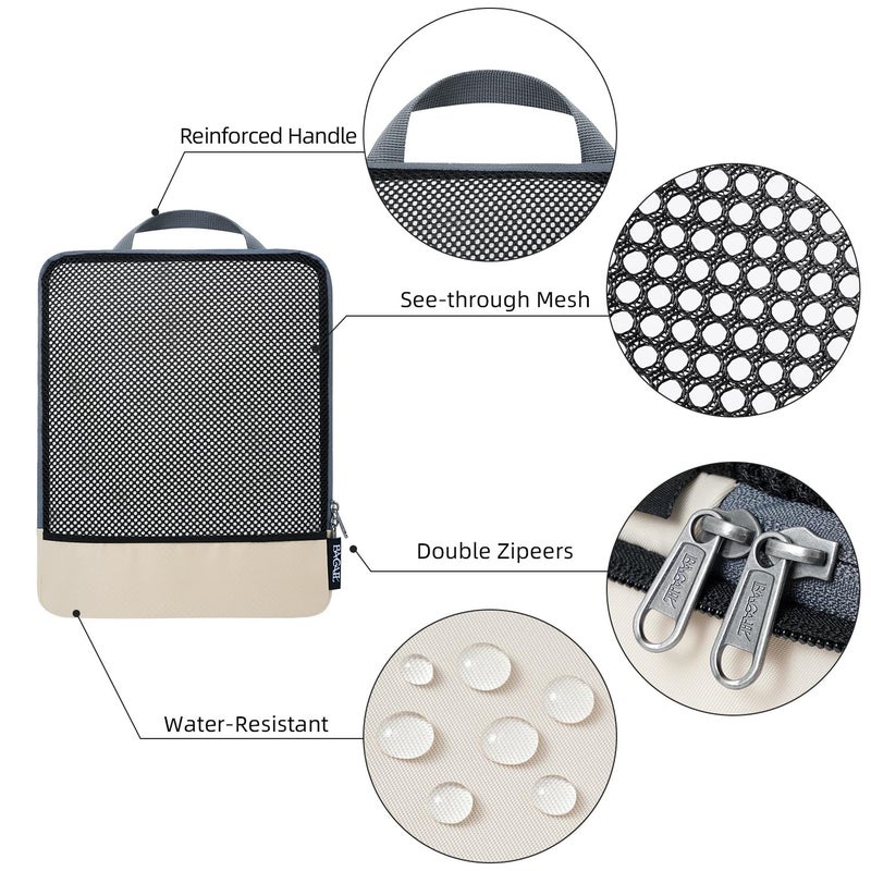BAGAIL 4 Set/6 Set Compression Packing Cubes Travel Accessories Expandable Packing Organizers(Beige HalfMesh 6 Set) - Image 3