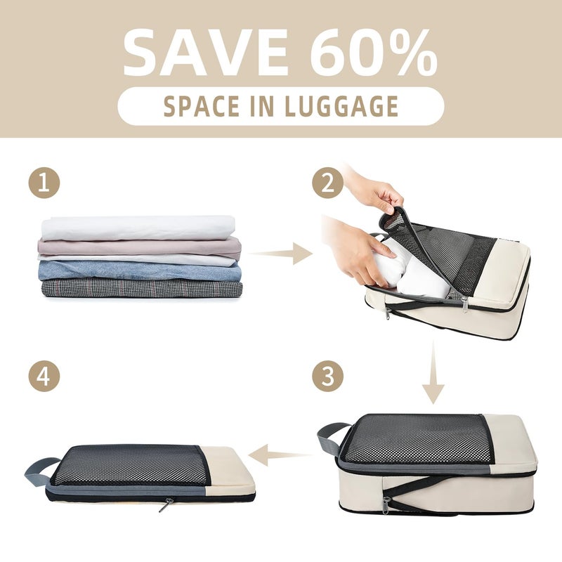 BAGAIL 4 Set/6 Set Compression Packing Cubes Travel Accessories Expandable Packing Organizers(Beige HalfMesh 6 Set) - Image 4