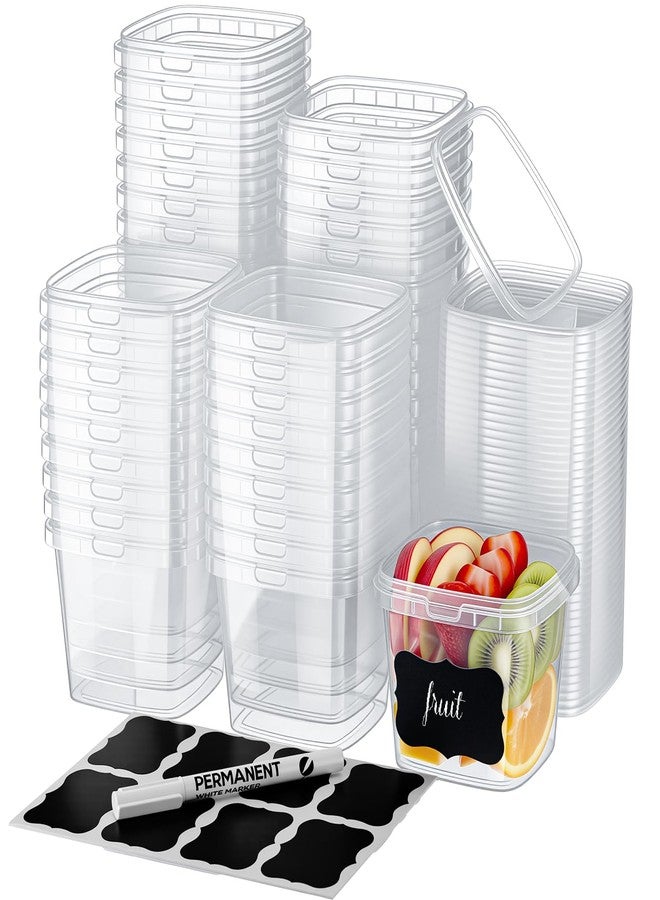 Jinei 50 Pcs 24 oz Plastic Deli Containers with Lids Clear Square Food Storage Containers Stackable Airtight Square Container with Lids with 9 Labels and Marker for Kitchen Storage Meal Take out - Image 1