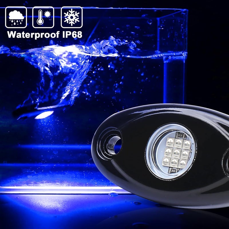 POVTOR أضواء الصخور LED الزرقاء، مجموعة أضواء الصخور POVTOR للطرق الوعرة المضادة للماء IP68 المتوافقة مع الشاحنات والبيك أب والسيارات وعربات ATV و UTV و SUV والدراجات النارية والقوارب - Image 2