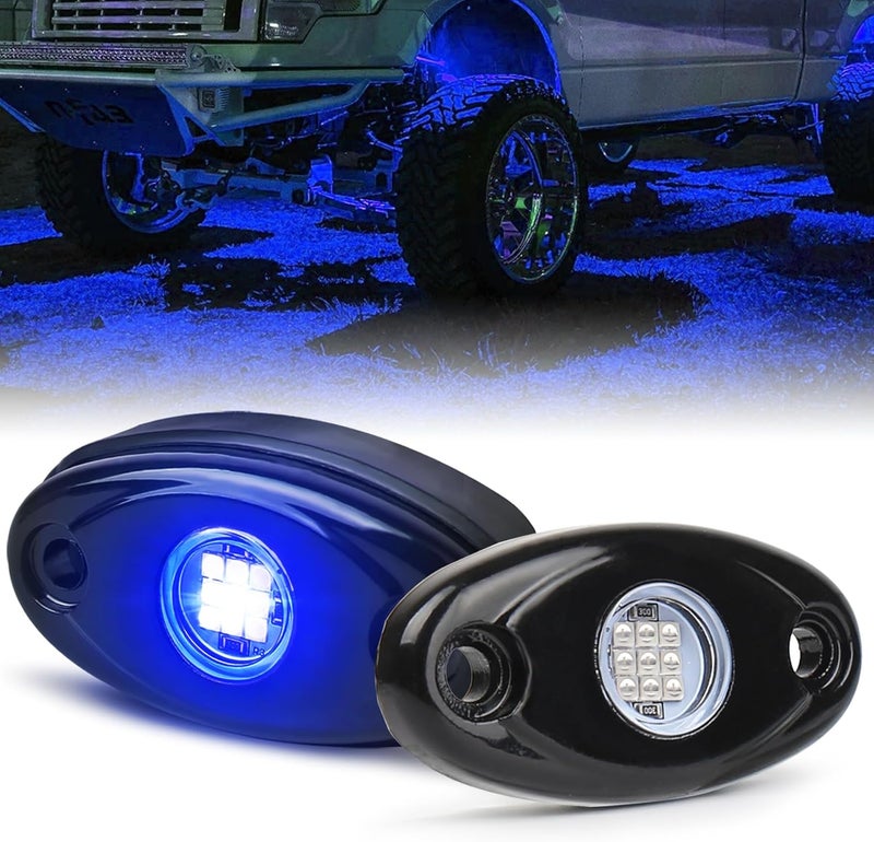 POVTOR أضواء الصخور LED الزرقاء، مجموعة أضواء الصخور POVTOR للطرق الوعرة المضادة للماء IP68 المتوافقة مع الشاحنات والبيك أب والسيارات وعربات ATV و UTV و SUV والدراجات النارية والقوارب - Image 1