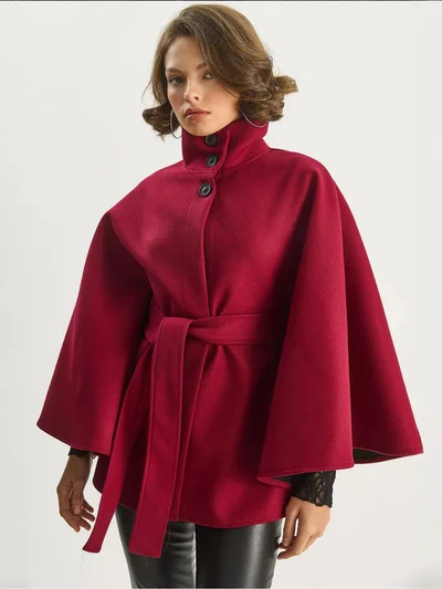 Bianco Lucci LUCCI Poncho Coat with Tie Closure